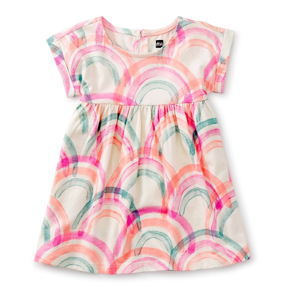 Tea Collection Baby Empire Ruffle Dress, Island Rainbow in Chalk, 6-9M